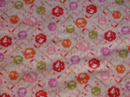 Lapins et fleurs sur motif géométrique multicolore fond blanc- 20x110 cm