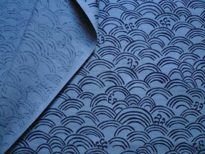 Tissu Japonais motif seigaiha peint bleu gris- 20 cm