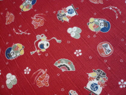 Tissu japonais petits personnages daruma poissons rouge