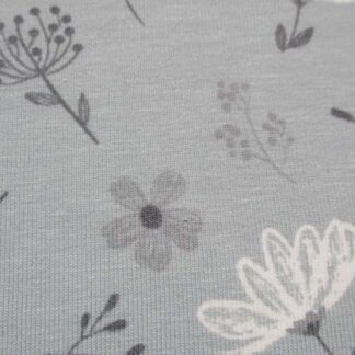 Jersey motif feuillages fond gris clair - 20 cm