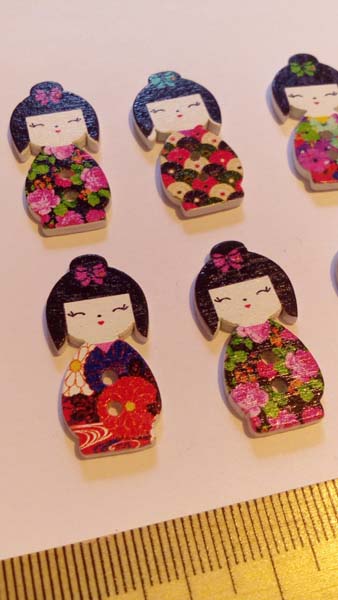 10 Boutons kokeshi en bois peint : Accessoires couture tricot, Mercerie scrapbooking