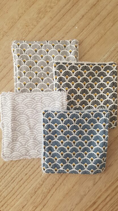 Lot de 4 Lingettes lavables en bambou et coton motifs géométriques (lot7)