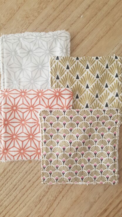 Lot de 4 Lingettes lavables en bambou et coton motifs géométriques (lot1)