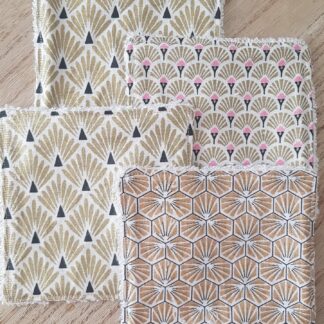 Lot de 4 Lingettes lavables en bambou et coton motifs géométriques (lot2)
