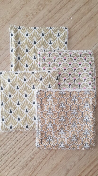 Lot de 4 Lingettes lavables en bambou et coton motifs géométriques (lot2)